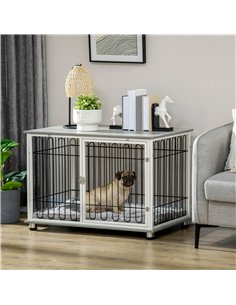 PawHut Indoor Dog Crate Furniture, Side End Table, with Soft Washable Cushion, Lockable Doors, for Small and Medium Dogs 2