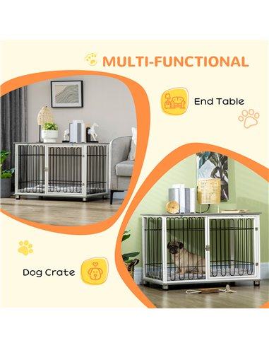 PawHut Indoor Dog Crate Furniture, Side End Table, with Soft Washable Cushion, Lockable Doors, for Small and Medium Dogs