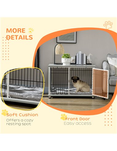PawHut Indoor Dog Crate Furniture, Side End Table, with Soft Washable Cushion, Lockable Doors, for Small and Medium Dogs