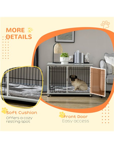 PawHut Indoor Dog Crate Furniture, Side End Table, with Soft Washable Cushion, Lockable Doors, for Small and Medium Dogs - pic 141631 | FastDaddyshop