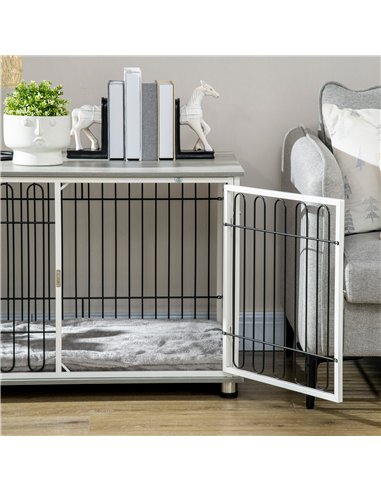 PawHut Indoor Dog Crate Furniture, Side End Table, with Soft Washable Cushion, Lockable Doors, for Small and Medium Dogs