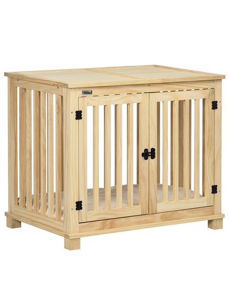 PawHut Wooden Dog Crate, with Double Doors, Cushion, for Medium Dogs - Natural Finish - pic 141635 | FastDaddyshop