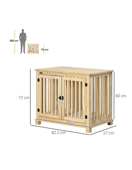 PawHut Wooden Dog Crate, with Double Doors, Cushion, for Medium Dogs - Natural Finish - pic 141637 | FastDaddyshop