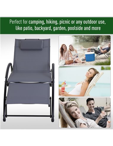 Outsunny Texteline Adjustable Recline Sun Lounger with Headrest, Grey