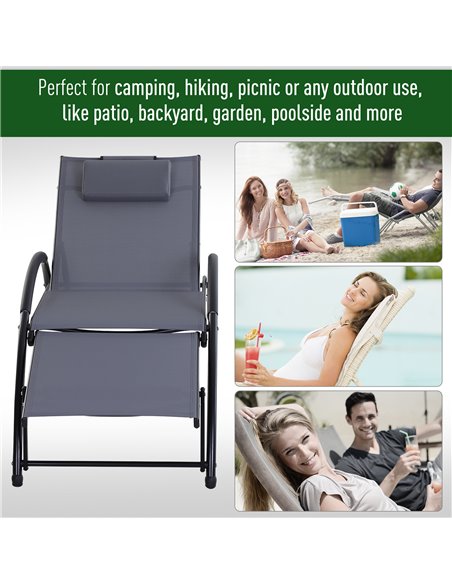 Outsunny Texteline Adjustable Recline Sun Lounger with Headrest, Grey - pic 14164 | FastDaddyshop