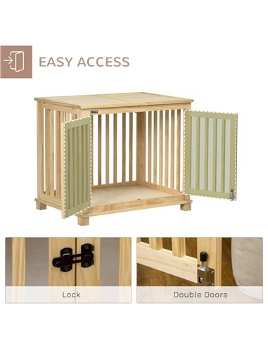 PawHut Wooden Dog Crate, with Double Doors, Cushion, for Medium Dogs - Natural Finish