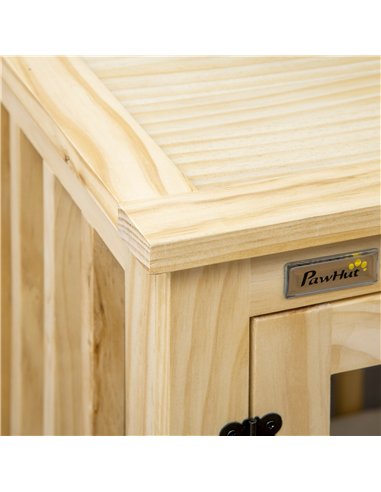 PawHut Wooden Dog Crate, with Double Doors, Cushion, for Medium Dogs - Natural Finish