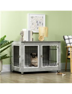 PawHut Dog Crate Furniture, Side End Table, Indoor Dog Kennel with Soft Washable Cushion, Wire Mesh, Large Top, for Medium and L 2