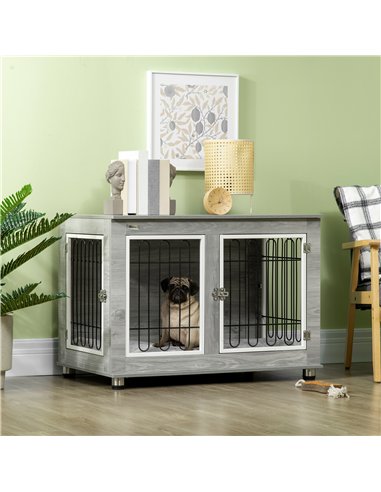 PawHut Dog Crate Furniture, Side End Table, Indoor Dog Kennel with Soft Washable Cushion, Wire Mesh, Large Top, for Medium and L