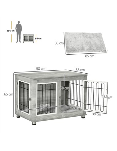 PawHut Dog Crate Furniture, Side End Table, Indoor Dog Kennel with Soft Washable Cushion, Wire Mesh, Large Top, for Medium and L