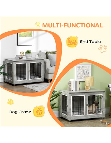 PawHut Dog Crate Furniture, Side End Table, Indoor Dog Kennel with Soft Washable Cushion, Wire Mesh, Large Top, for Medium and L