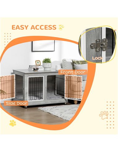 PawHut Dog Crate Furniture, Side End Table, Indoor Dog Kennel with Soft Washable Cushion, Wire Mesh, Large Top, for Medium and L