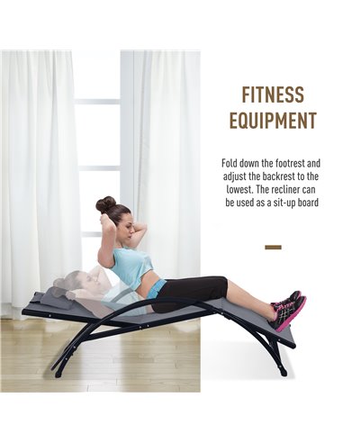 Outsunny Texteline Adjustable Recline Sun Lounger with Headrest, Grey
