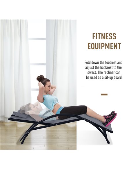 Outsunny Texteline Adjustable Recline Sun Lounger with Headrest, Grey - pic 14165 | FastDaddyshop
