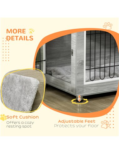 PawHut Dog Crate Furniture, Side End Table, Indoor Dog Kennel with Soft Washable Cushion, Wire Mesh, Large Top, for Medium and L