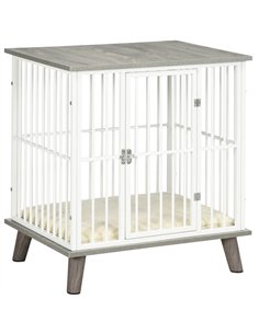 PawHut Dog Crate Furniture, Indoor Pet Kennel Cage, Top End Table w/ Soft Cushion, Lockable Door, for Small Dogs, 64.5 x 48 x 70