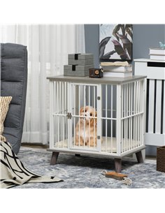 PawHut Dog Crate Furniture, Indoor Pet Kennel Cage, Top End Table w/ Soft Cushion, Lockable Door, for Small Dogs, 64.5 x 48 x 70 2