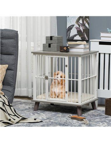 PawHut Dog Crate Furniture, Indoor Pet Kennel Cage, Top End Table w/ Soft Cushion, Lockable Door, for Small Dogs, 64.5 x 48 x 70