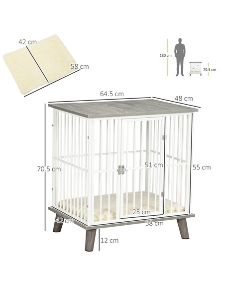 PawHut Dog Crate Furniture, Indoor Pet Kennel Cage, Top End Table w/ Soft Cushion, Lockable Door, for Small Dogs, 64.5 x 48 x 70 - pic 141655 | FastDaddyshop