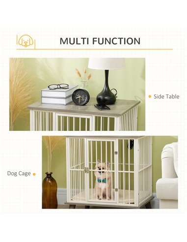 PawHut Dog Crate Furniture, Indoor Pet Kennel Cage, Top End Table w/ Soft Cushion, Lockable Door, for Small Dogs, 64.5 x 48 x 70