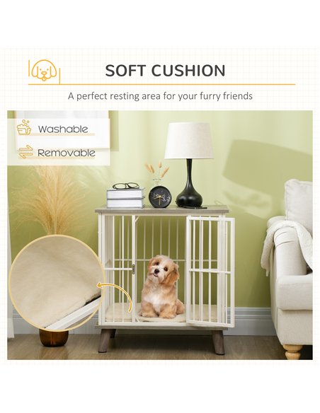 PawHut Dog Crate Furniture, Indoor Pet Kennel Cage, Top End Table w/ Soft Cushion, Lockable Door, for Small Dogs, 64.5 x 48 x 70 - pic 141657 | FastDaddyshop