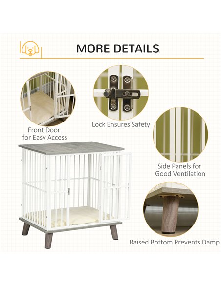 PawHut Dog Crate Furniture, Indoor Pet Kennel Cage, Top End Table w/ Soft Cushion, Lockable Door, for Small Dogs, 64.5 x 48 x 70 - pic 141658 | FastDaddyshop