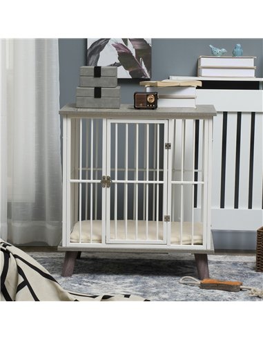 PawHut Dog Crate Furniture, Indoor Pet Kennel Cage, Top End Table w/ Soft Cushion, Lockable Door, for Small Dogs, 64.5 x 48 x 70
