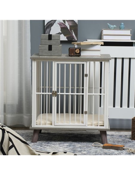 PawHut Dog Crate Furniture, Indoor Pet Kennel Cage, Top End Table w/ Soft Cushion, Lockable Door, for Small Dogs, 64.5 x 48 x 70 - pic 141661 | FastDaddyshop