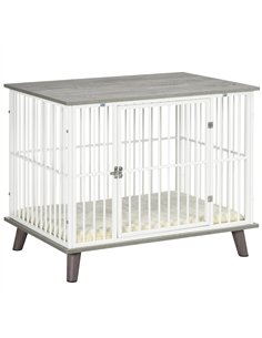 PawHut Dog Crate Furniture, Indoor Pet Kennel Cage, Top End Table w/ Soft Cushion, Lockable Door, for Small Dogs, 86 x 60 x 70 c
