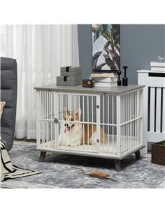 PawHut Dog Crate Furniture, Indoor Pet Kennel Cage, Top End Table w/ Soft Cushion, Lockable Door, for Small Dogs, 86 x 60 x 70 c 2