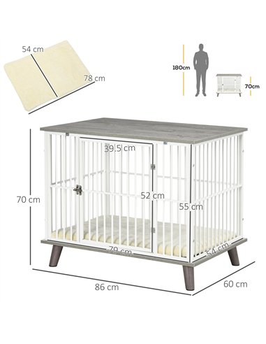 PawHut Dog Crate Furniture, Indoor Pet Kennel Cage, Top End Table w/ Soft Cushion, Lockable Door, for Small Dogs, 86 x 60 x 70 c
