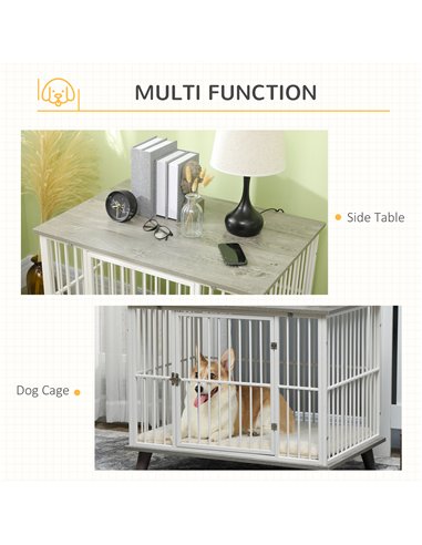 PawHut Dog Crate Furniture, Indoor Pet Kennel Cage, Top End Table w/ Soft Cushion, Lockable Door, for Small Dogs, 86 x 60 x 70 c
