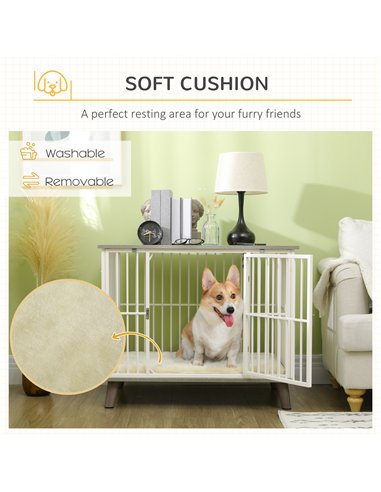 PawHut Dog Crate Furniture, Indoor Pet Kennel Cage, Top End Table w/ Soft Cushion, Lockable Door, for Small Dogs, 86 x 60 x 70 c