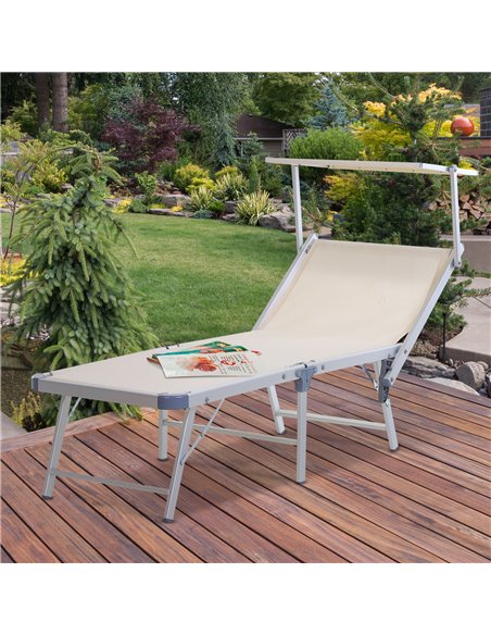 Outsunny Garden Sun Lounger Texteline Chaise Lounge Reclining Chair with Canopy Adjustable Backrest Bed Aluminium Frame - Beige - pic 14167 | FastDaddyshop