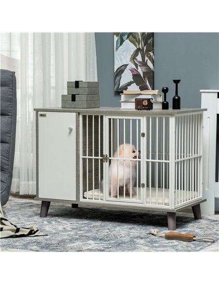 PawHut Dog Crate Furniture, Indoor Pet Kennel Cage, Top End Table w/ Soft Cushion, Lockable Door, for Small Dogs, 98 x 48 x 70.5 - pic 141672 | FastDaddyshop