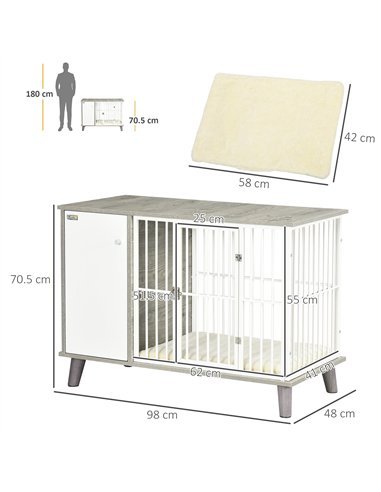 PawHut Dog Crate Furniture, Indoor Pet Kennel Cage, Top End Table w/ Soft Cushion, Lockable Door, for Small Dogs, 98 x 48 x 70.5