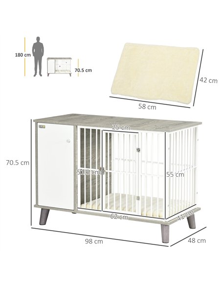 PawHut Dog Crate Furniture, Indoor Pet Kennel Cage, Top End Table w/ Soft Cushion, Lockable Door, for Small Dogs, 98 x 48 x 70.5 - pic 141673 | FastDaddyshop