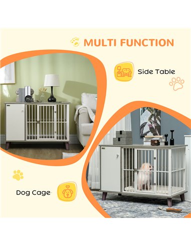 PawHut Dog Crate Furniture, Indoor Pet Kennel Cage, Top End Table w/ Soft Cushion, Lockable Door, for Small Dogs, 98 x 48 x 70.5