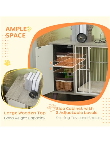 PawHut Dog Crate Furniture, Indoor Pet Kennel Cage, Top End Table w/ Soft Cushion, Lockable Door, for Small Dogs, 98 x 48 x 70.5