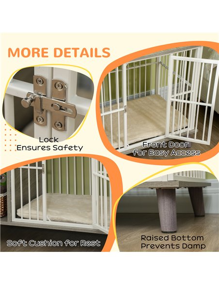 PawHut Dog Crate Furniture, Indoor Pet Kennel Cage, Top End Table w/ Soft Cushion, Lockable Door, for Small Dogs, 98 x 48 x 70.5 - pic 141676 | FastDaddyshop