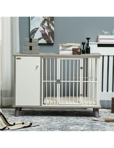 PawHut Dog Crate Furniture, Indoor Pet Kennel Cage, Top End Table w/ Soft Cushion, Lockable Door, for Small Dogs, 98 x 48 x 70.5