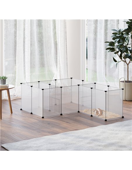 PawHut 18-Panel Small Animal Cage, Pet Playpen, for Guinea Pigs, Hedgehogs - White - pic 141681 | FastDaddyshop