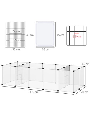 PawHut 18-Panel Small Animal Cage, Pet Playpen, for Guinea Pigs, Hedgehogs - White