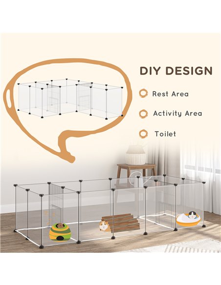 PawHut 18-Panel Small Animal Cage, Pet Playpen, for Guinea Pigs, Hedgehogs - White - pic 141684 | FastDaddyshop