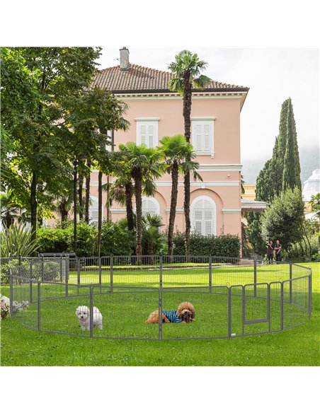 PawHut 16 Panels Heavy Duty Puppy Playpen, for Small Dogs, Indoor and Outdoor Use - Grey - pic 141690 | FastDaddyshop
