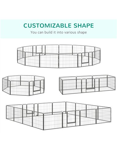 PawHut 16 Panels Heavy Duty Puppy Playpen, for Small Dogs, Indoor and Outdoor Use - Grey