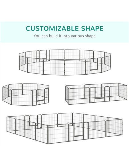 PawHut 16 Panels Heavy Duty Puppy Playpen, for Small Dogs, Indoor and Outdoor Use - Grey - pic 141692 | FastDaddyshop