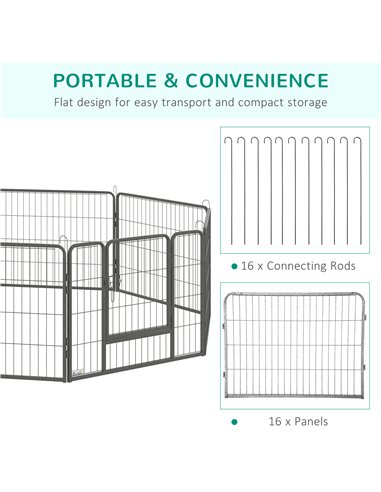 PawHut 16 Panels Heavy Duty Puppy Playpen, for Small Dogs, Indoor and Outdoor Use - Grey
