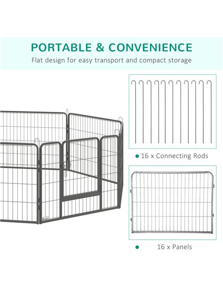 PawHut 16 Panels Heavy Duty Puppy Playpen, for Small Dogs, Indoor and Outdoor Use - Grey - pic 141694 | FastDaddyshop