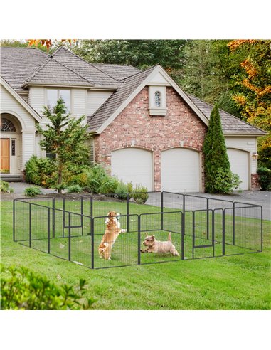 PawHut 16 Panels Heavy Duty Puppy Playpen, for Small and Medium Dogs, Indoor and Outdoor Use - Grey